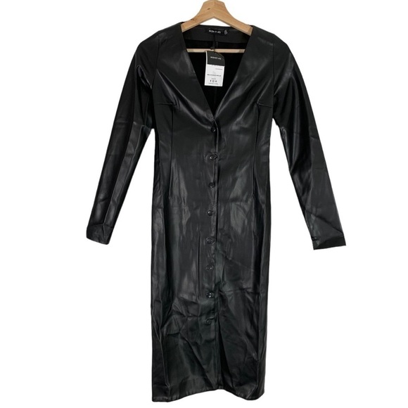 MDNT:45 Faux Leather V Neck Button Down Midi Dress Size XS - Picture 5 of 11